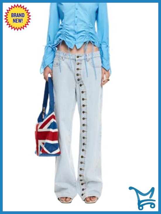 Denim - Women's Y2K Low Rise Straight Leg Jeans Stretchy Denim Pants